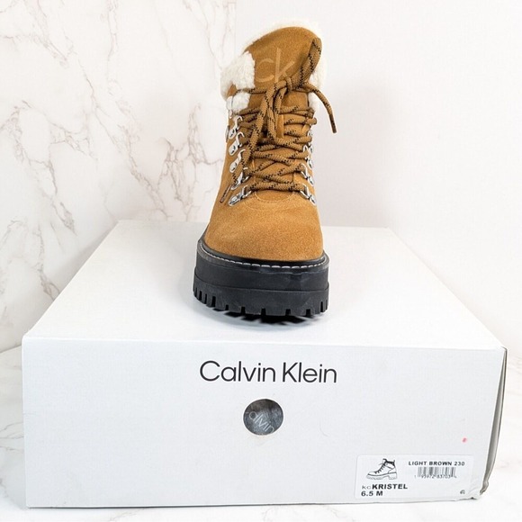 NEW Calvin Klein Women's Kristel Leather Fur Collar Boot Light Brown Size 6.5 M - Picture 5 of 8